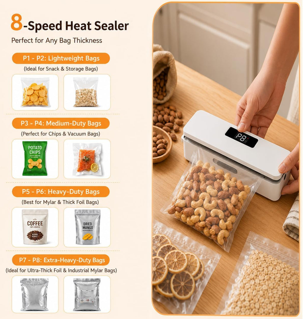 Upgrade Your Kitchen with the Mini Bag Sealer: 8 Adjustable Levels, Rechargeable & Portable for Perfectly Sealed Snacks and Food Bags!