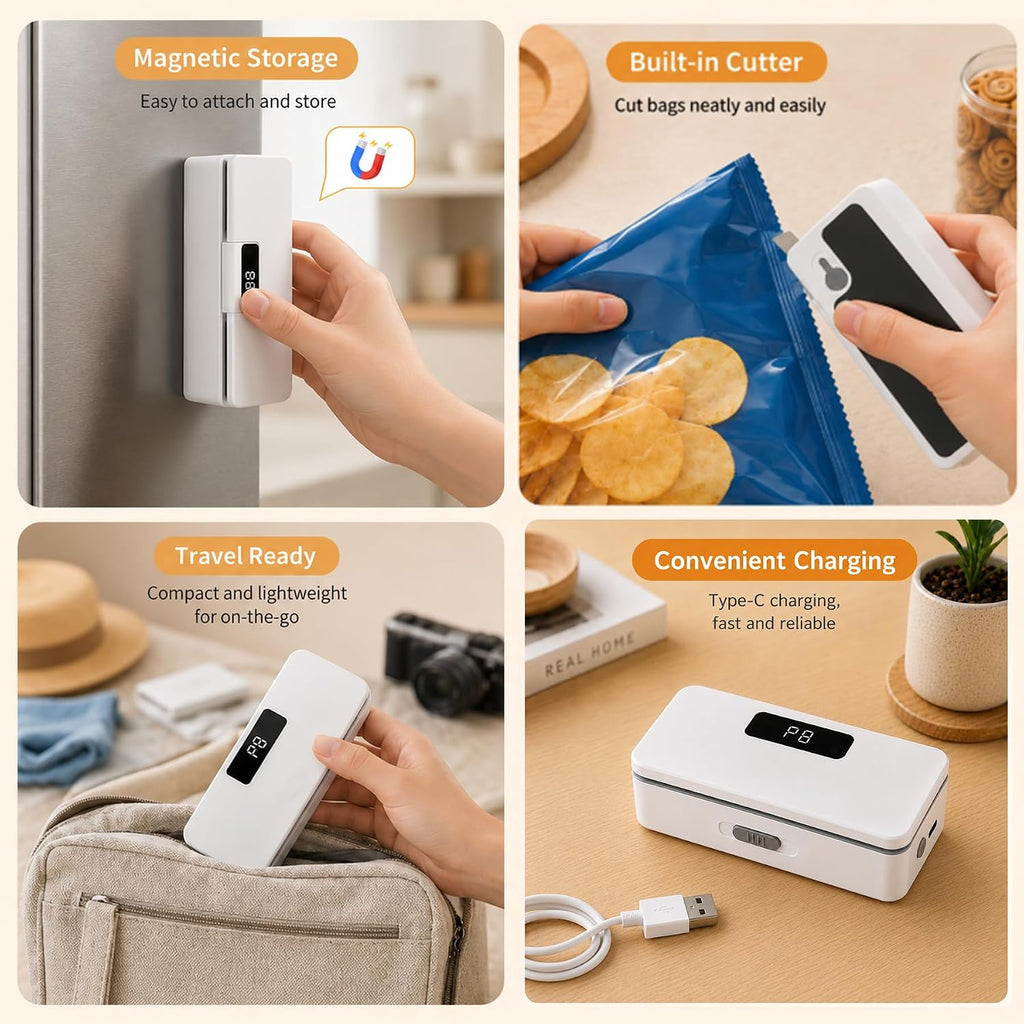 Upgrade Your Kitchen with the Mini Bag Sealer: 8 Adjustable Levels, Rechargeable & Portable for Perfectly Sealed Snacks and Food Bags!